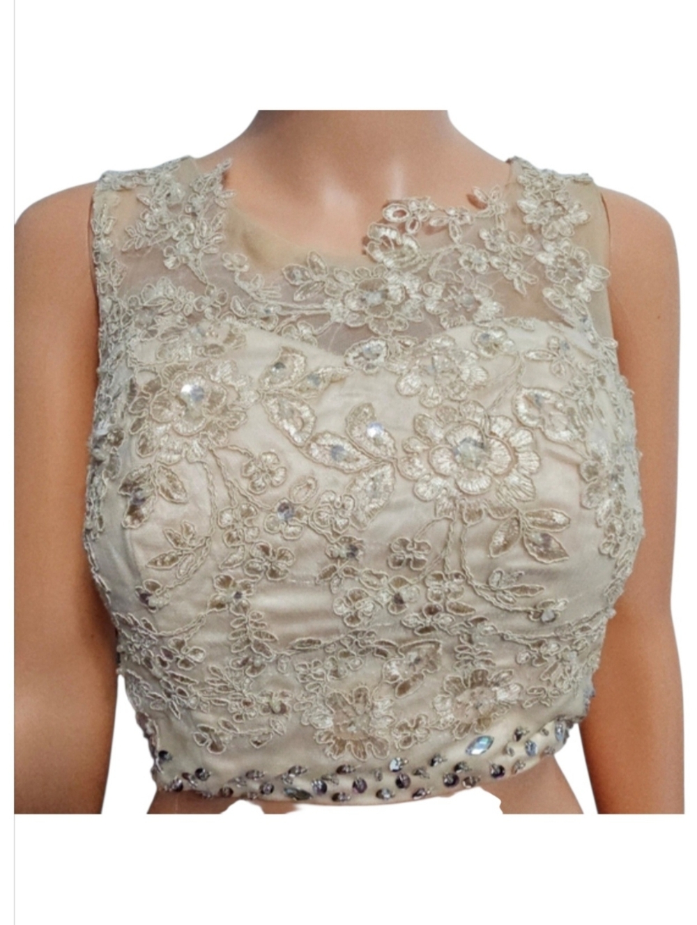 Lace Embroidered Beaded Nude Beige Sequin Fairy Coquette Top Sz 2